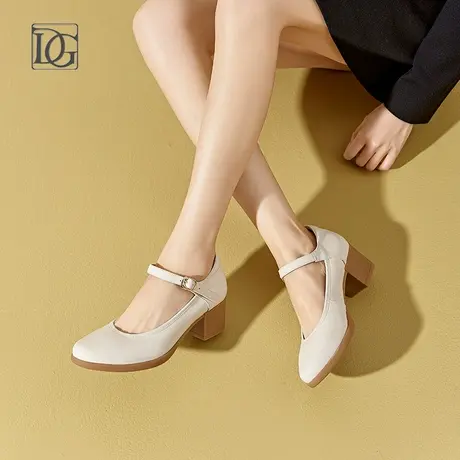 【头层牛皮】真皮法式玛丽珍鞋女中跟2025新款搭配裙子妈妈小皮鞋商品大图