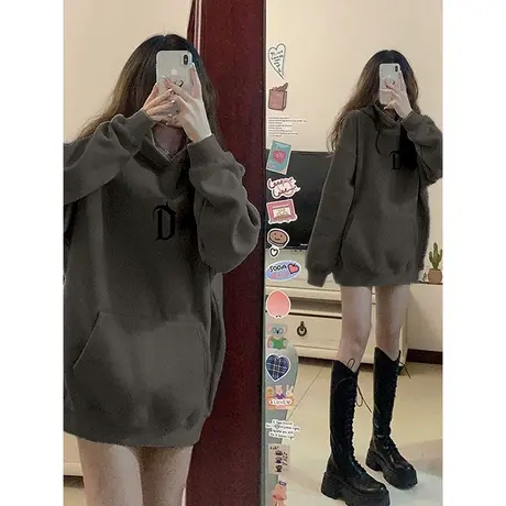 美式复古卫衣女秋冬连帽大码宽松小众设计感潮牌oversize外套上衣商品大图