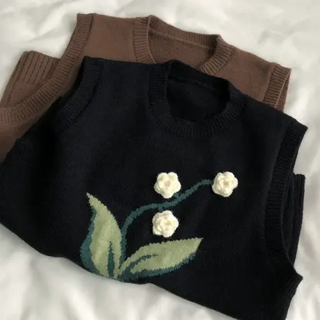 立体钩花/别致 甜美针织背心马甲显瘦韩版减龄百搭圆领无袖毛衣女商品大图