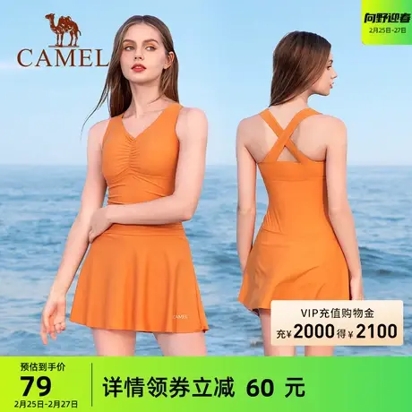骆驼连体泳衣女夏性感遮肉裙式保守温泉装遮肚显瘦大码胖mm游泳衣商品大图