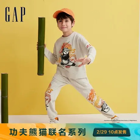 【功夫熊猫联名】Gap男女童春季2024新款卡通印花束口卫裤890564商品大图