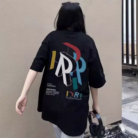 新款原创印花字母短袖t恤女纯棉新款爆款夏季宽松休闲百搭上衣潮商品大图