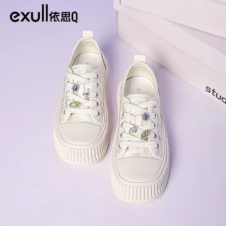 依思q厚底小白鞋女春季网鞋女透气薄款2024新款休闲板鞋女饼干鞋商品大图