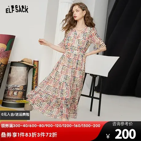 妖精的口袋雪纺波点连衣裙女2023夏新款收腰法式a字高端精致裙子商品大图