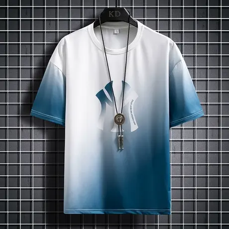 冰丝t恤男潮牌潮流新款冰感短袖男生体恤衫青少年渐变帅气上衣服T商品大图