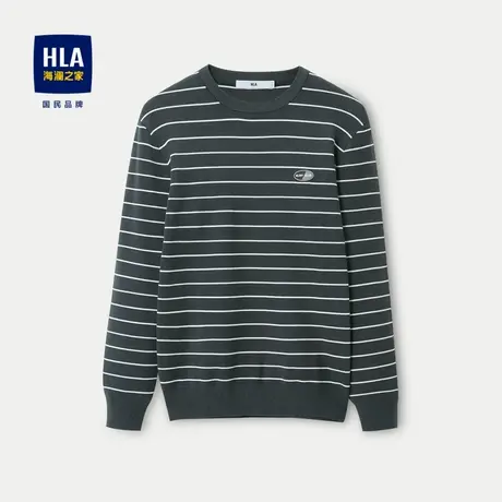 HLA/海澜之家舒适圆领长袖针织衫2023秋季新款时尚条纹上衣男商品大图