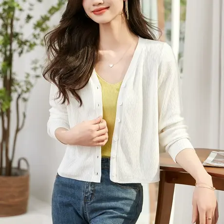 时尚气质简约针织开衫2023年春季新款淑女温柔显瘦通勤百搭上衣商品大图