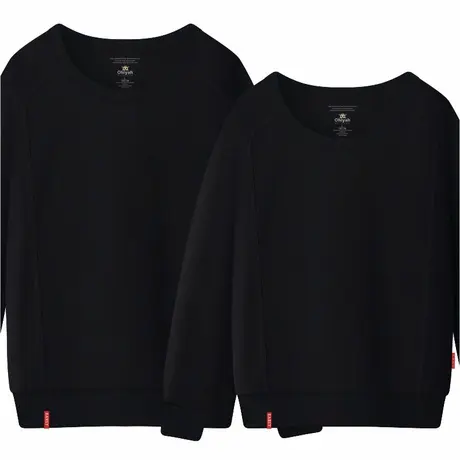 Ohlyah品牌情侣装加绒加厚卫衣宽松黑色外套男女纯色简约长袖圆领商品大图