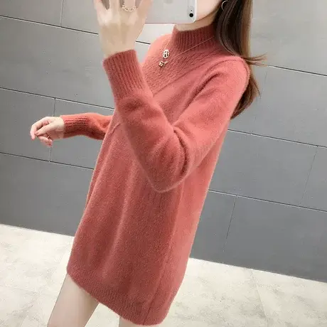 水貂绒毛衣女2023新款时尚内搭宽松外穿中长款半高领打底衫女秋冬商品大图