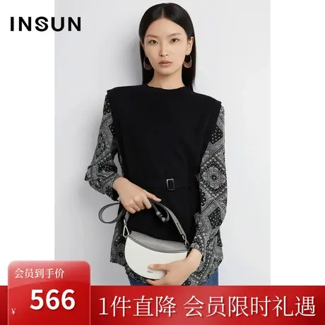 恩裳春秋季新品时尚复古花拼接设计感假两件百搭毛织衫图片