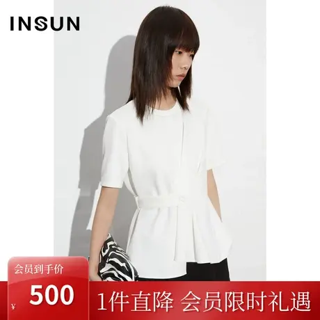 恩裳COVER2023夏装新款时尚前中破缝收腰倒褶设计舒适透气针织衫商品大图