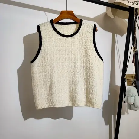 小香风针织马甲女春秋新款宽松圆领叠穿内搭纯色无袖毛衣背心外穿商品大图