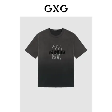 GXG男装 潮流个性做旧水洗时尚印花宽松情侣短袖男T恤23年清仓款商品大图