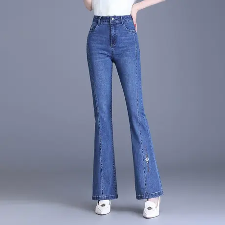 2023春秋新款高腰微喇牛仔裤女垂感修身显瘦长裤通勤直筒喇叭裤子图片