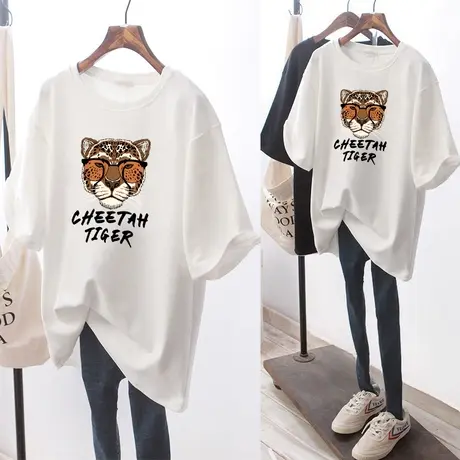 2022年新款女夏装中长款白色上衣T恤女短袖夏季女装ins潮学生半袖商品大图