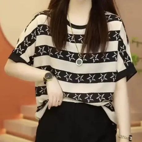 夏季印花短袖T恤桑蚕丝高端轻奢薄款小衫真丝遮肚显瘦气质上衣女图片