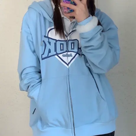 连帽卫衣女2021新款宽松韩版ins设计感小众上衣春秋薄款开衫外套商品大图