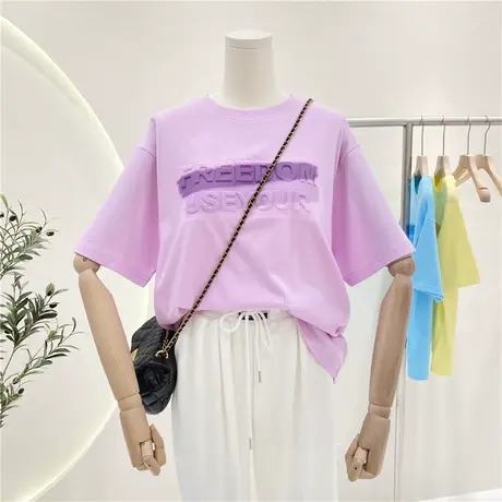 短袖t恤女2021夏季新款韩版ins潮立体字母宽松百搭时尚洋气上衣服商品大图