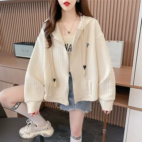 早秋短款外套女春秋季韩版宽松薄款初秋小个子连帽棒球服开衫卫衣商品大图