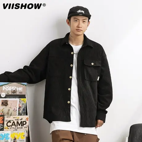 VIISHOW潮牌街头纯色百搭休闲工装夹克男嘻哈宽松多口袋牛仔外套图片