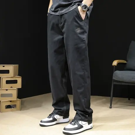 直筒休闲裤男士春秋款宽松阔腿潮牌大码秋季2023新款弹力裤子男裤商品大图