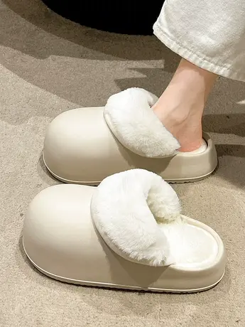 软乎乎厚底毛毛拖鞋女外穿2023年秋冬新款保暖家居包头毛绒棉拖鞋图片