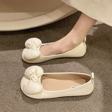 蝴蝶结单鞋女夏款孕妇平底奶奶鞋法式晚风温柔配裙子豆豆巫婆瓢鞋图片