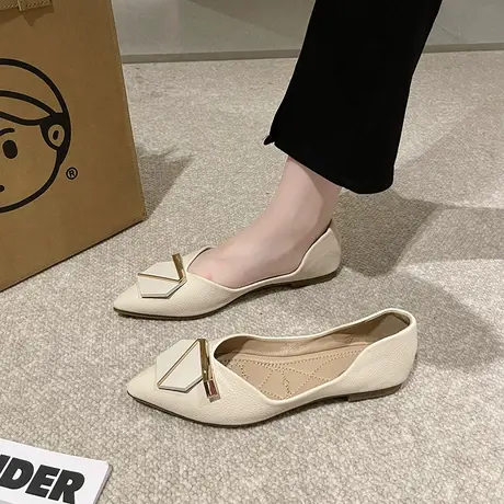 单鞋女法式温柔晚晚风2023年新款早秋女士瓢鞋平底职业尖头豆豆鞋商品大图