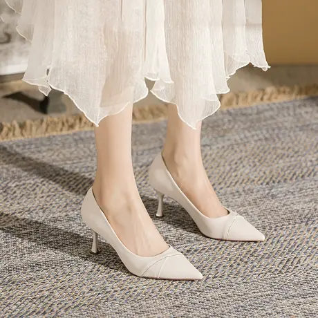 设计感小众尖头高跟鞋2023年春秋新款法式女神范水钻浅口职业单鞋图片