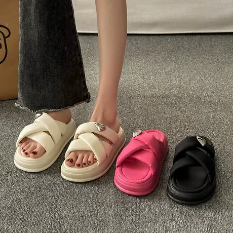 网红厚底拖鞋女夏季外穿2024新款小个子松糕底增高防滑女士凉拖鞋商品大图