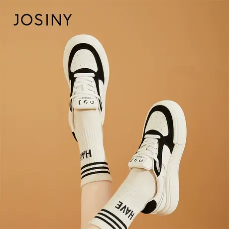 Josiny/卓诗尼厚底小白鞋女款2024新款春季百搭板鞋黑白熊猫鞋子商品大图