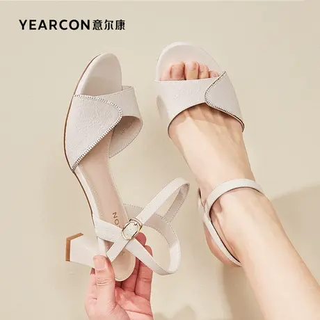 意尔康凉鞋女夏季2024年新款女鞋时装仙女风高跟粗跟配裙子一字带图片
