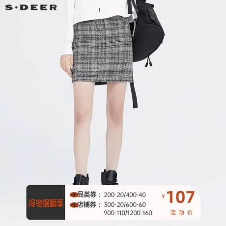 sdeer圣迪奥女装英伦复古格纹A字短裙包臀半身裙女冬季S20481304图片