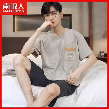 男士睡衣秋款2023新款冰丝凉感短袖短裤秋季薄款休闲家居服套装QS商品大图