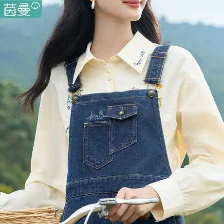 茵曼官方旗舰店初恋牛仔背带裙秋季2023新款女装显瘦吊带连衣裙商品大图