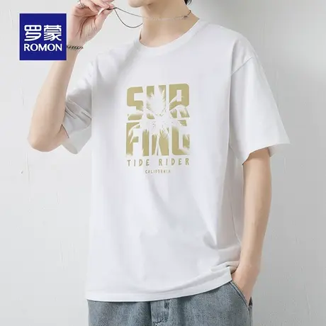 罗蒙男士短袖T恤冰丝薄款印花圆领休闲男装上衣服夏季潮牌纯棉体t图片