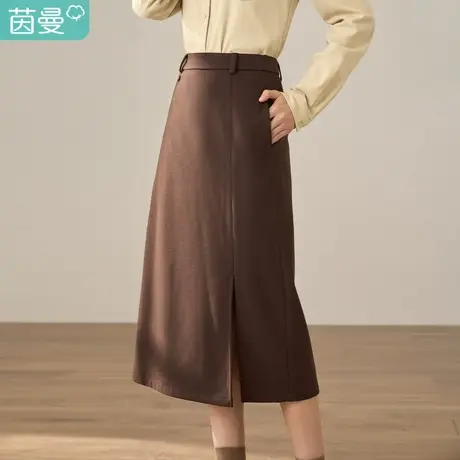 【商场同款】茵曼冬女装新款通勤开衩显高百搭半身裙A字裙图片