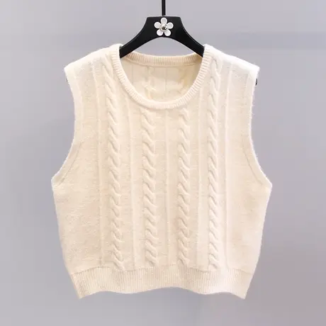 韩系圆领麻花针织马甲女2023早秋新款宽松无袖毛衣背心套头上衣图片