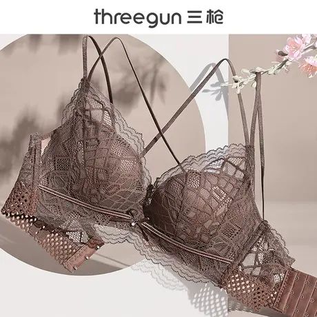 三枪美背内衣女防滑无钢圈小胸聚拢调整型蕾丝性感秋季薄款女文胸图片