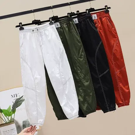 欧洲站松紧腰工装裤女宽松薄款显瘦休闲哈伦垮裤九分老爹裤百搭潮商品大图