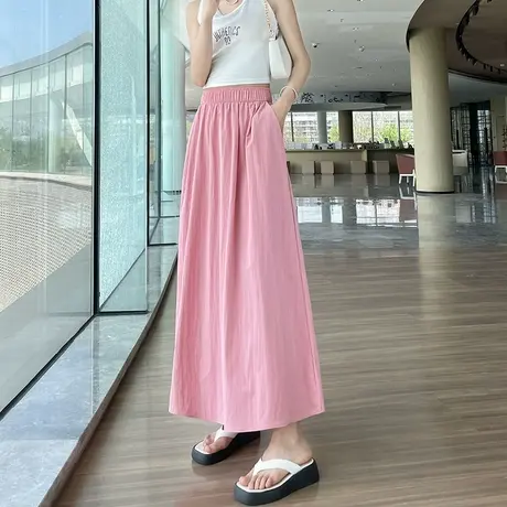 肌理感冰丝半身裙女2025夏季薄款高腰显瘦亚麻中长a字裙棉麻伞裙图片