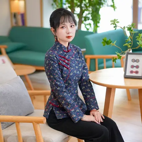 筠雅冬季新款唐装加厚旗袍小棉袄中国风夹棉保暖棉衣外套女24J361商品大图