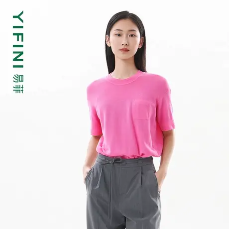 [专柜同款]Yifini/易菲宽松短款蝙蝠袖针织衫女夏装新款上衣商品大图