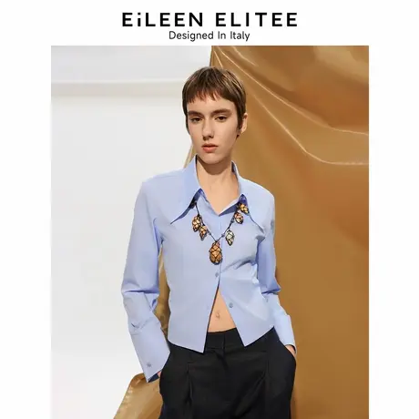 朗姿欧洲EiLEEN ELITEE纯棉衬衫蓝色衬衣2025年春季新款长袖上衣商品大图
