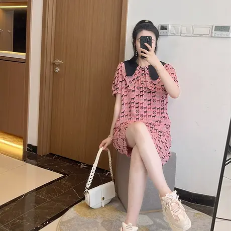 娃娃领减龄雪纺薄2023年新款大码胖mm连衣裙遮肚子微胖裙子显瘦图片