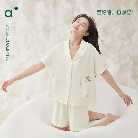 安之伴睡衣女夏季薄款短袖短裤家居服套装莫代尔开衫甜美可外穿商品大图