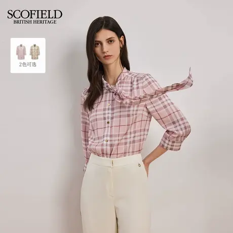 Scofield女装浪漫格纹飘带领衬衫宽松廓形门襟金属扣2025夏季新品图片