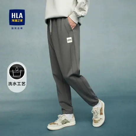 HLA/海澜之家抽绳系带休闲裤2023秋季新款中腰毛呢撞色织唛裤子男商品大图