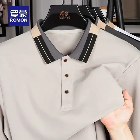 罗蒙男士商务撞色领长袖POLO衫2025秋季新款垂坠感日常简约套头衫图片