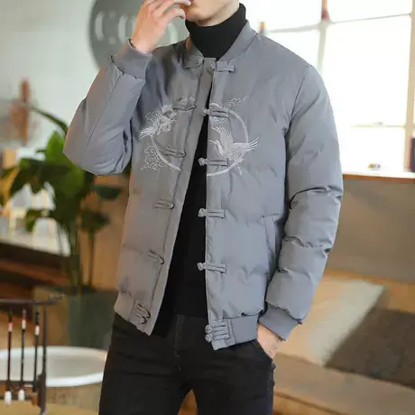冬季男棉衣中国风复古盘扣保暖上衣刺绣大码棒球领休闲棉袄新款潮图片
